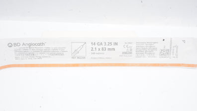 BD 382268 Angiocath I.V. Cath. For Special Placement 14GA x 3.25in. 249ml/min(x)